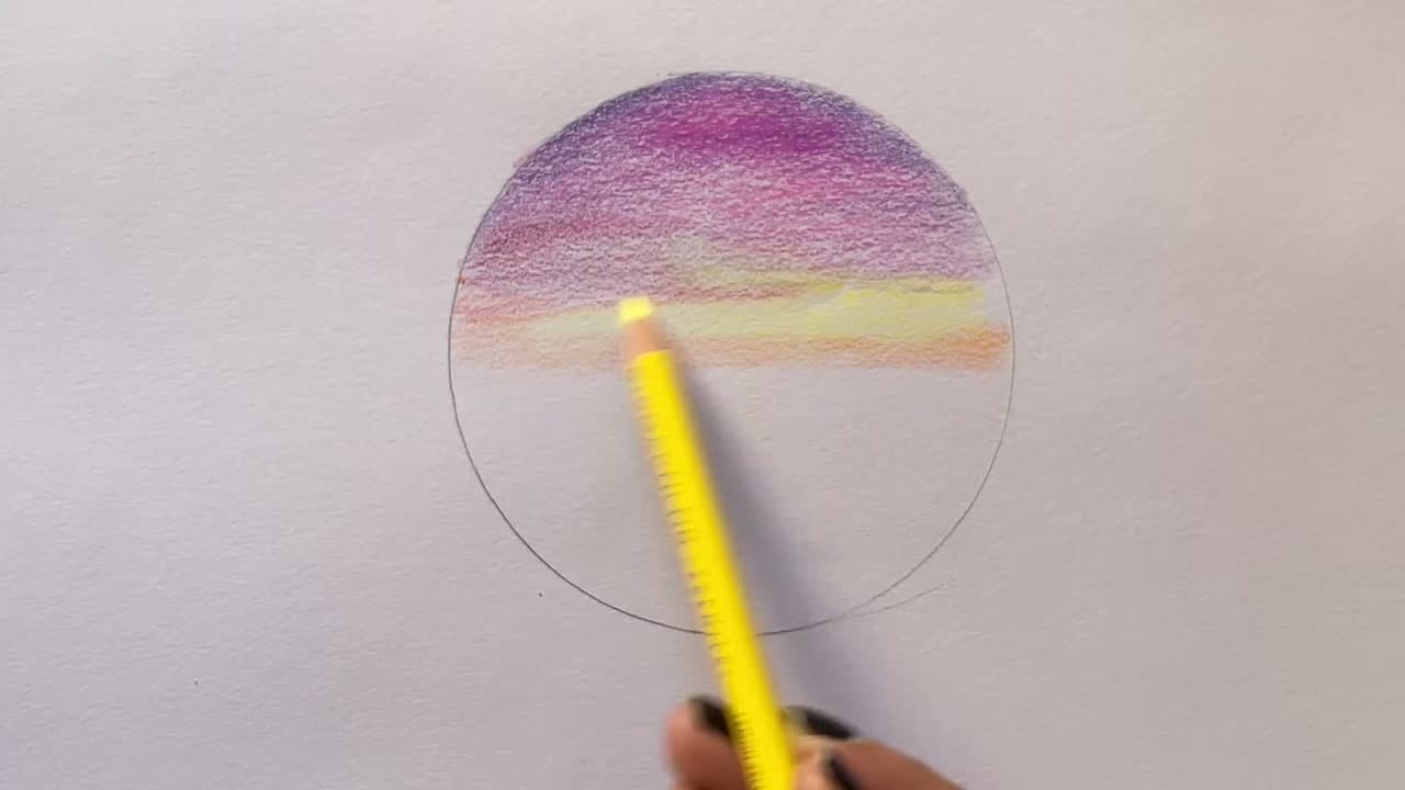 Step 5: Fill the Center of the Sunset With Lemon Yellow - How to Draw a Sunset With Colored Pencils