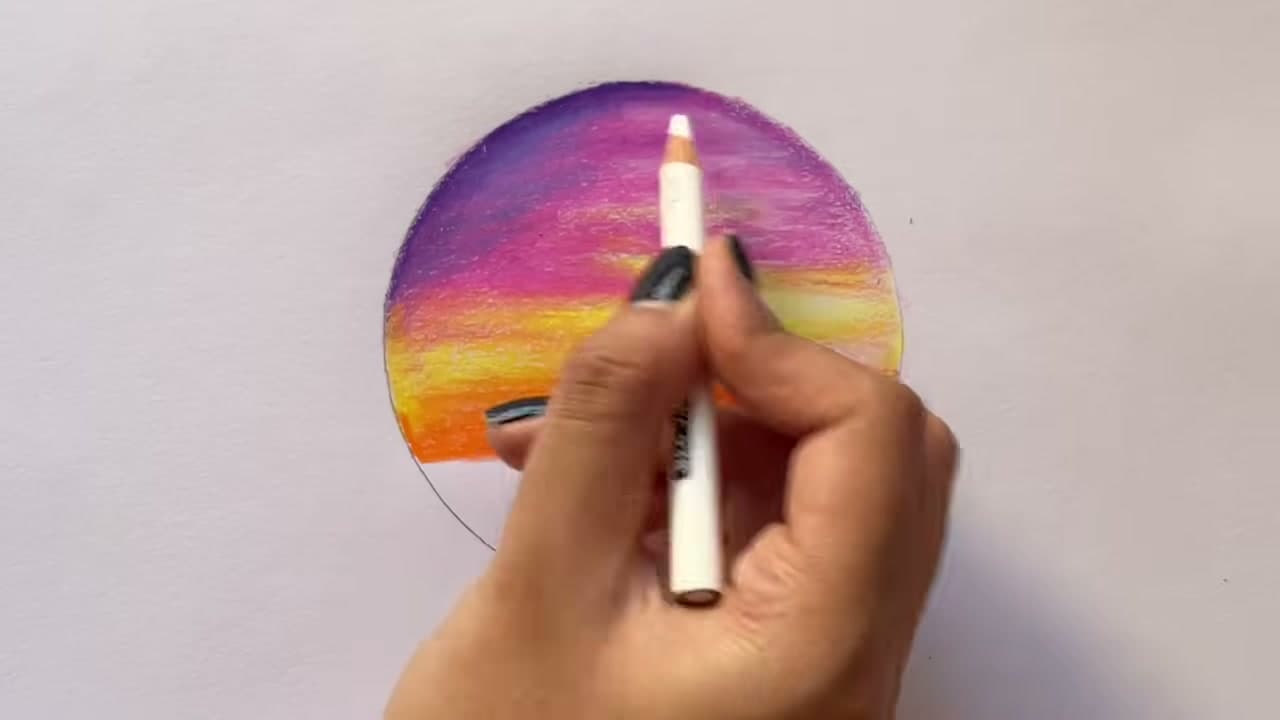 Step 8: Burnish the Sunset Glow With a White Pencil - How to Draw a Sunset With Colored Pencils